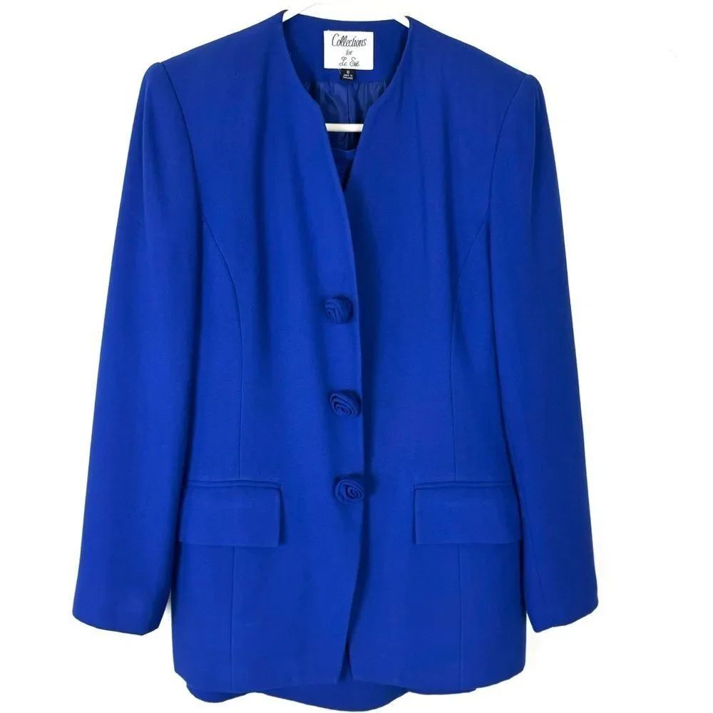 Le Suit Women's 3-Button Jacket & Skirt Celeste Blue 6